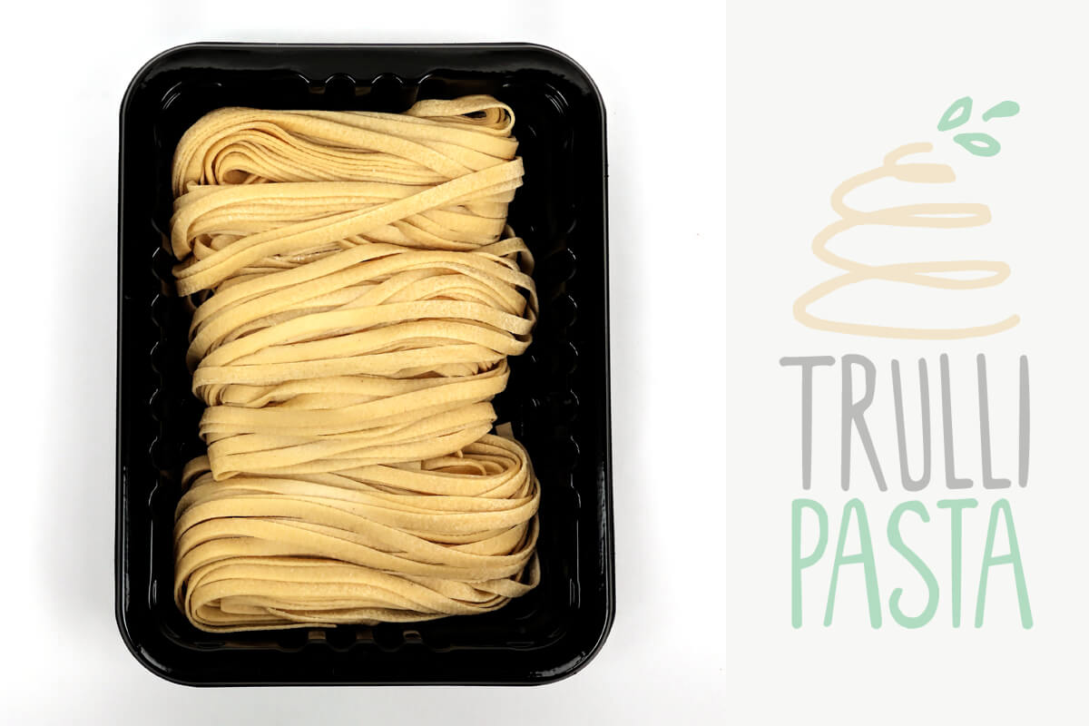 We offer our vegan pasta in fettuccine form, which is a long, flat ribbon-shaped pasta from North-Central Italy with the perfect texture to carry vegan sauces. Made with pea protein, this pasta doesn't lack any sustenance or nutrition and can be deliciously enjoyed by any pasta lover, vegan or not!